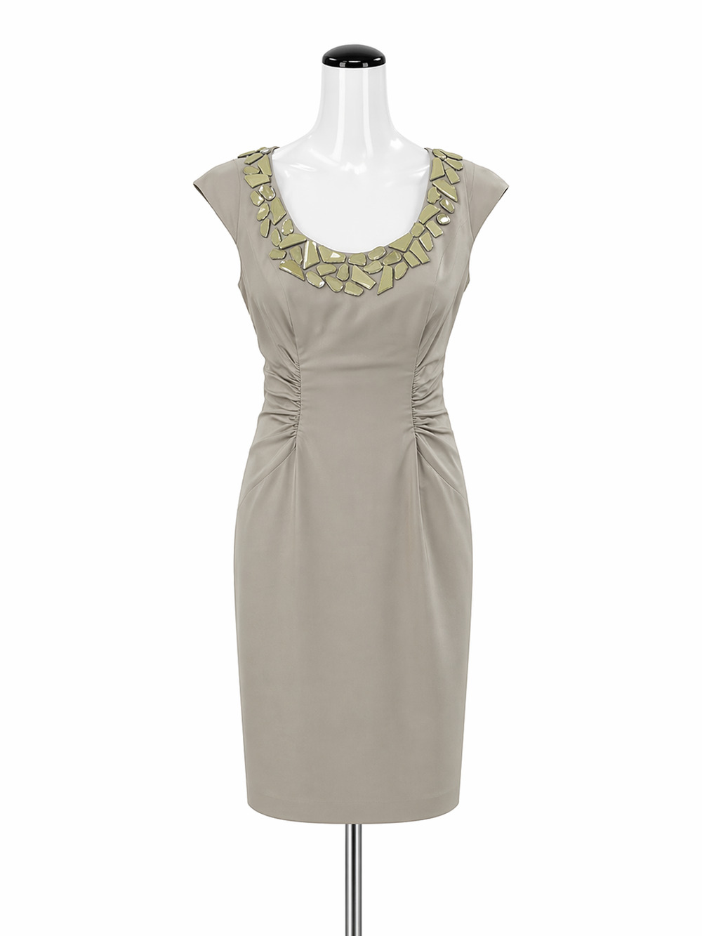 Adrianna Papell Khaki Beaded Cap Sleeve Cocktail Dress Size 4